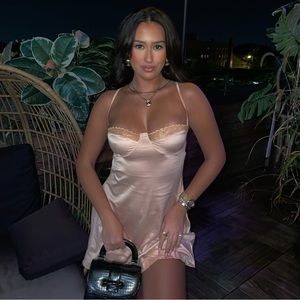 Satin mini dress lace